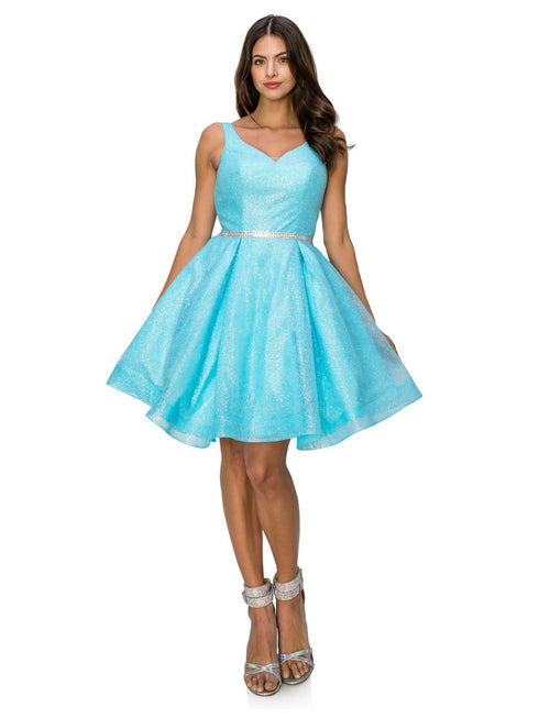 Cinderella Couture Multi Color Glitter Mesh V Neck Short Dress for Women, Sizes XS-3XL - SophiasStyle.com